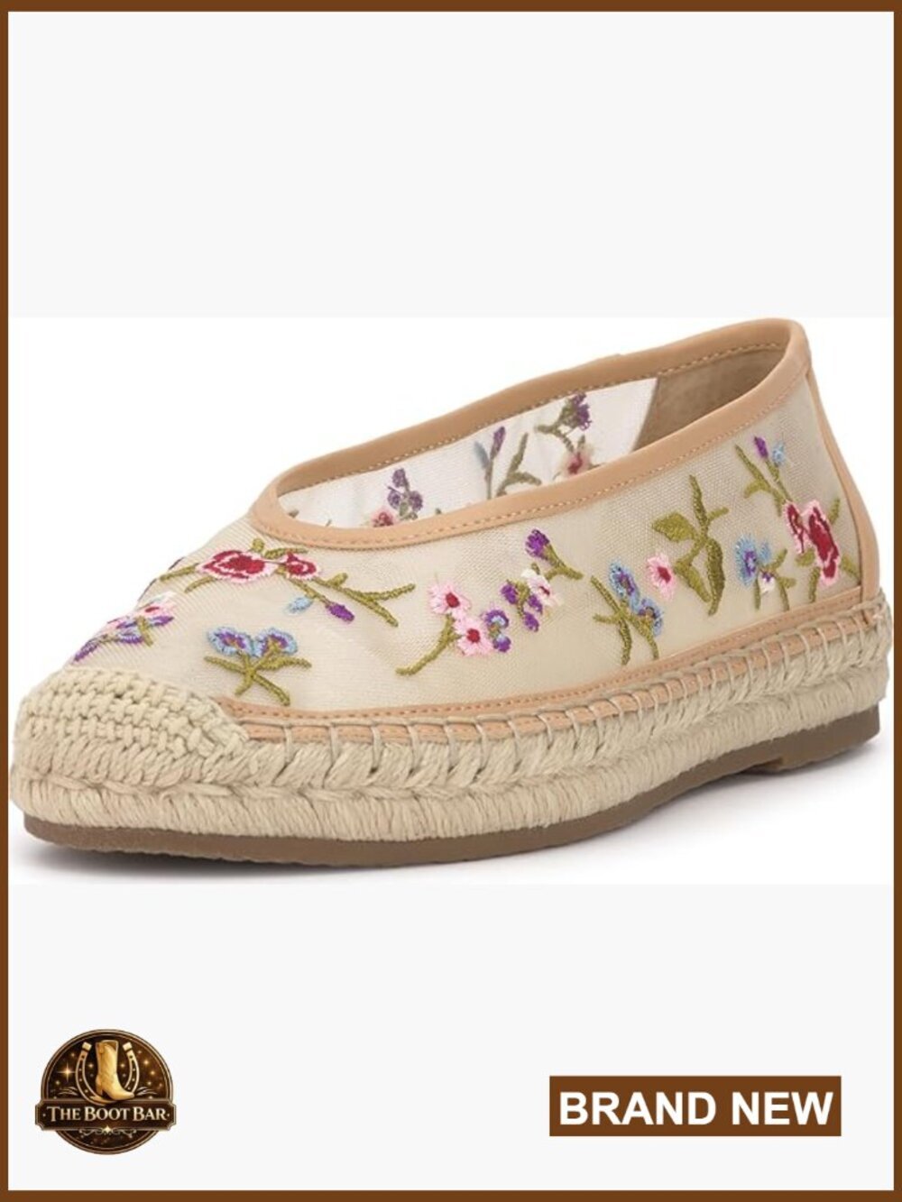 Embellished Mesh Espadrille Flats with Round Toe